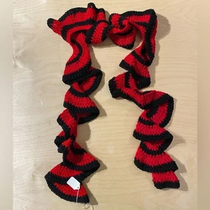 Red and Black Striped Knit Ruffle Scarf (OS) - Picture 1 of 11
