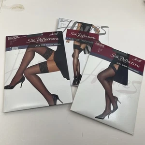 Hanes Silk Reflections Thigh Highs Jet Size EF 3 packs NEW Lace Top Silky Sheer - Imagen 1 de 7