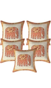 Jaipur Elephant Print Cushion Cover 40x40 cm | 100% Cotton Decorative Pillow Cas - Picture 1 of 3