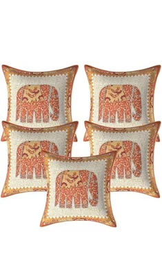 Jaipur Elephant Print Cushion Cover 40x40 cm | 100% Cotton Decorative Pillow Cas - Image 1 of 3