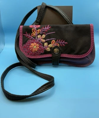 Bolso Bandolera Vintage Y2K Lucky Brand Negro Algodón Bordado Difícil de Encontrar Foto 1 de 4