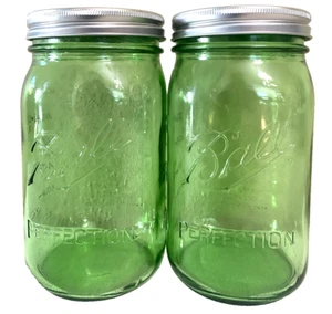 Lot of 2 Green Ball Mason Jar Quart 32oz. Wide Mouth 100th Anniversary Vintage - Picture 1 of 6