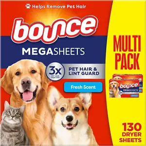 Pet Hair and Lint Guard Mega Dryer Sheets with 3X Pet Hair Fighters, Fresh Scent - Picture 1 of 12