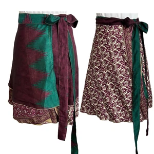 Reversible Wrap Skirt Double Layer One Size Bohemian Paisley Green Maroon - Picture 1 of 6