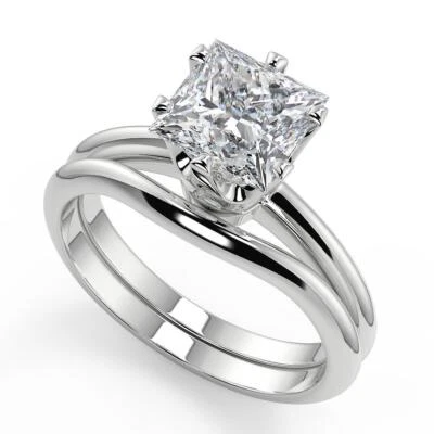 2 CT White Princess Cut Simulated Diamond Wedding Matching Ring Set 925 Silver - Image 1 of 4