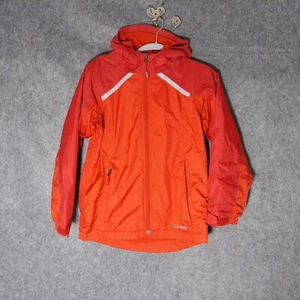 LL Bean Kids Jacket 10 12 Red Full Zip Fleece Lined Pocket Hooded Water Repelent - Picture 1 of 15