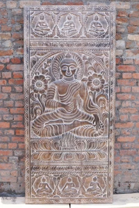 Buddha Wall Hangings Budha Bhumisparsha Mudra Wall Art Vintage Hand Carved Door