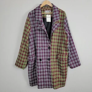 Asos Curve Blazer Double Breasted Womens 18 Multicolor Plaid Colorblock - Picture 1 of 12
