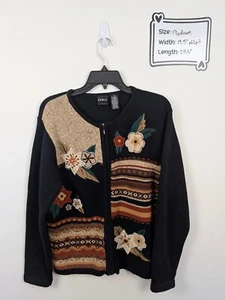 VTG Erika Floral Applique Grandma Cardigan Sweater Cottage Core - Medium - Picture 1 of 5