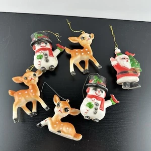 Vintage Lot Of 6 Christmas Blow Mould Ornaments Santa Snowman Reindeer - Bild 1 von 5