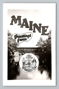 RPPC Saludos desde Maine Puente Cubierto B&W Collage Postal Sin Publicar - Imagen 1 de 2