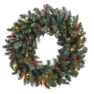 CORONA DE PINO NAVIDAD NAVIDAD ARTIFICIAL ILUMINADA SEDA 30" con LUCES DE COLORES - Imagen 1 de 2