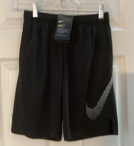NWT Nike Boys Dri-Fit Black W/White Accent Logo Shorts~Size M~ UV Protection - Picture 1 of 9