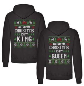 King & Queen Christmas Hoodie Set Navidad Partner Pullover Divertido Proverbio - Imagen 1 de 3
