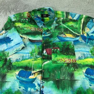 Vintage Ike Behar Shirt Mens Extra Large Blue Water Color Hawaii Boats Sailing - Picture 1 of 12