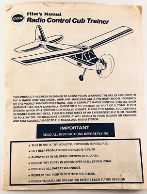 Vintage Cox Pilot's Manual Radio Control Cub Trainer from 1978 - Image 1 of 4