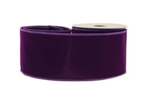 1M 63mm wide PURPLE WIRED EDGE VELVET SHOWERPROOF RIBBON WREATHS BOWS - Picture 1 of 2