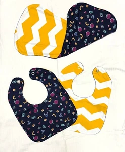 Baby Bib & Burp Pad 3 pc Set Handmade Reversible Cotton ABC's New - Picture 1 of 1
