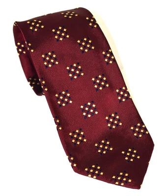 Paul Stuart x Michael Drake's Burgundy w/Navy & Gold Squares Silk Tie 3.5 x 57 - Image 1 of 4