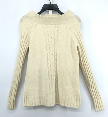 Suéter feminino veado branco tamanho M creme gola barco manga longa cabo malha top - Imagem 1 de 4