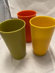 Tupperware Tall Tumblers Cups Orange Gold Avocado Lot of Three #873 Cup Vintage - Picture 1 of 8