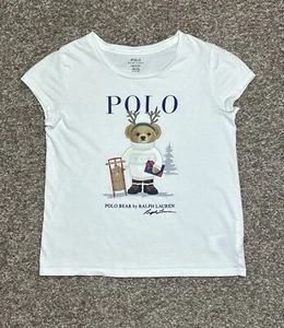 Polo Ralph Lauren Kids Shirt Polo Bear X-Mas Reindeer Sleigh S/S Crew Size M - Picture 1 of 22