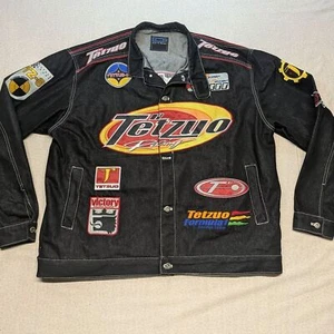 TETZUO Racing Jacket DTEK Denim Embroidered Patches Mens Sz L Vintage Nascar - Picture 1 of 7