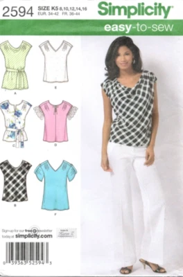 Designer Sewing Pattern Misses' Flirty Summer Top Shirt Neck Variations Tie Belt - Imagem 1 de 3