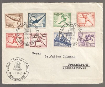 1936 Berlin Germany Olympic FDC First day Cover FDC Complete Set B82-B29 8.8.36 - Image 1 of 2