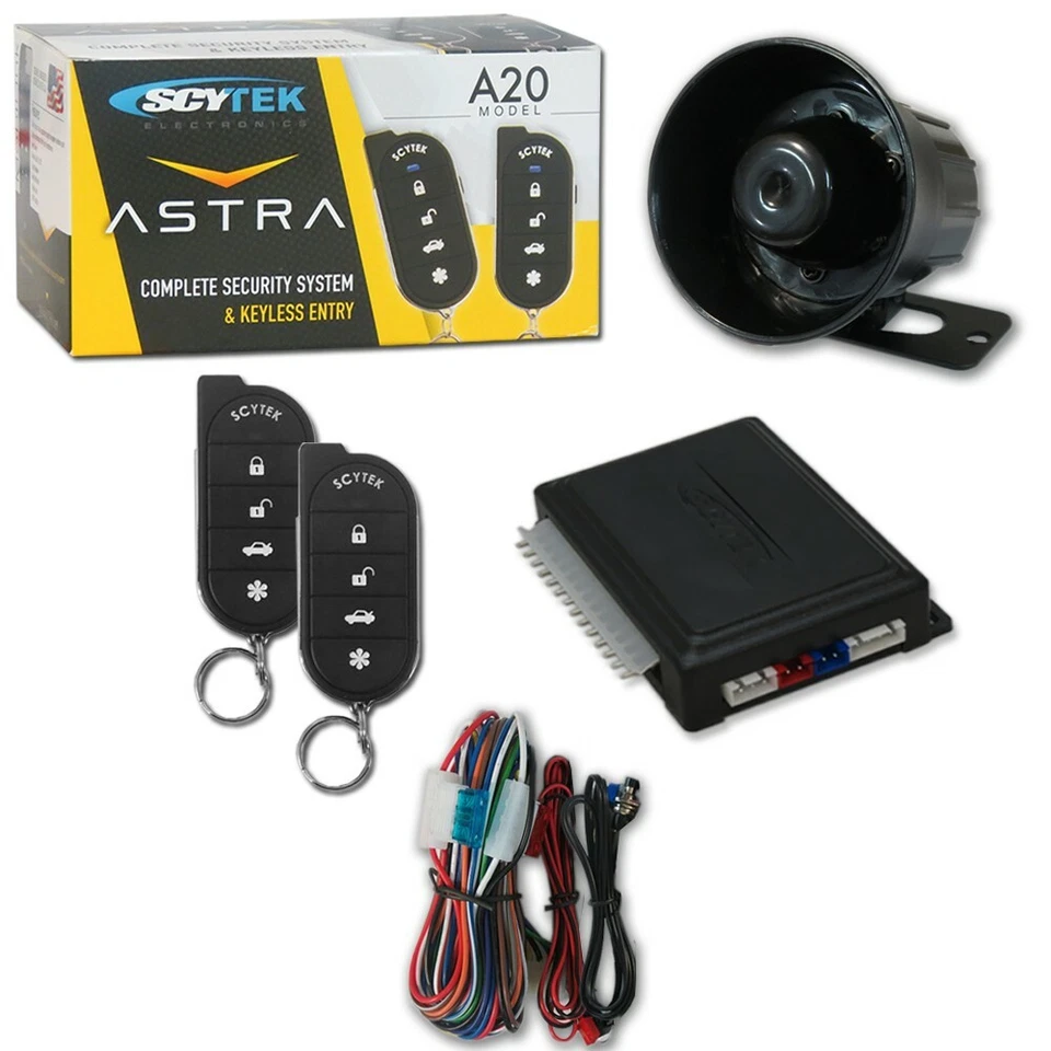 NEW SCYTEK CAR ALARM SYSTEM WITH KEYLESS ENTRY & TWO 5-BUTTON NEW REMOTES - Image 1 of 1