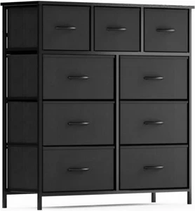 Black 9 Storage Drawer Dresser Bedroom Tall Wood Dresser Fabric Storage Tower - Picture 1 of 7