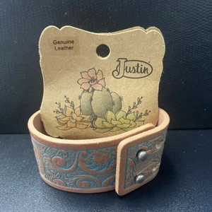Justin Western Wear Lederarmband verstellbarer Schnappverschluss Türkis 8,5”x1,5” - Bild 1 von 5