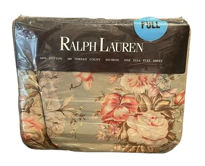 New FULL Vintage Ralph Lauren Charlotte IV Green Floral Flat Sheet 200 TC NIP - Image 1 of 4