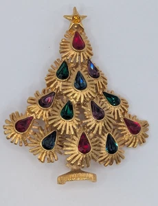Napier Christmas Tree Pin Multicolor Rhinestones Vintage Signed - Picture 1 of 5
