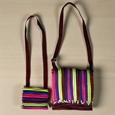 Conjunto de 2 Bolsos Bandolera Colorido Cremallera Cartera Hippie Boho Festival Rosa Foto 1 de 4