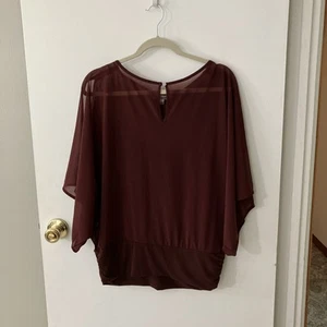 Jennifer Lopez Women's Chiffon Kimono Blouse Maroon Red Cinched Waist Size L - Picture 1 of 7
