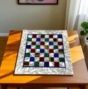 Square White Marble Chess Board – Handmade Mother of Pearl Inlay Game Set Gifts - Picture 1 of 10