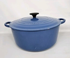 Vintage Le Creuset 7.25 QT Cast Iron Blue Dutch Oven 28 With Lid Used See Photos - Picture 1 of 13