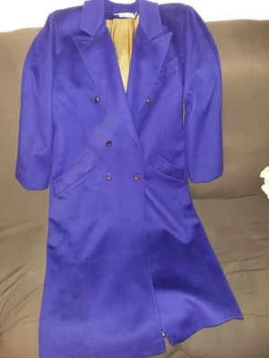Abrigo vintage ASHLEY SCOTT 100 % lana para mujer apilado hombro azul real - grande Foto 1 de 4
