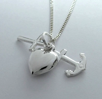 925er Silber Panzerkette 45 cm mit Anhänger Glaube Liebe Hoffnung K372 - Bild 1 von 4