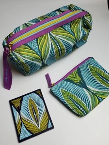 Estee Lauder Cosmetic Makeup Purse Clutch Bag GREEN LEAF 3 PC SET - Picture 1 of 5