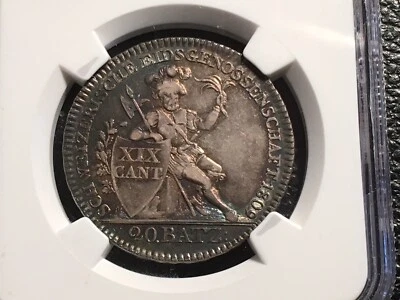 1809 switzerlnd 20B AARGAU NGC Au 50 beautiful toning Silver Coin - Image 1 of 4