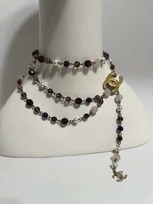 Cinto de corrente vintage Chanel 2007 contas roxas pérola - Imagem 1 de 4