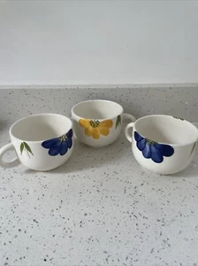 Maxam Mugs Italy 3 X Hand Painted Daisy Floral Coffee Cup Blue Yellow - Picture 1 of 8