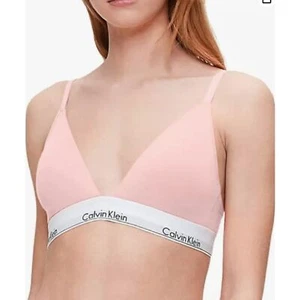 New Calvin Klein Padded Cotton Triangle Logo Bralette - Blush Pink - Size Large - Picture 1 of 5