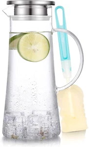 1.5 Liter 51Oz Glass Pitcher with Lid, Easy Clean Heat Resistant Glass Water Car - Picture 1 of 12