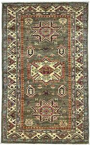 Brown Tribal Geometric Style Handmade 3X5 Kazak Oriental Rug Boho Decor Carpet