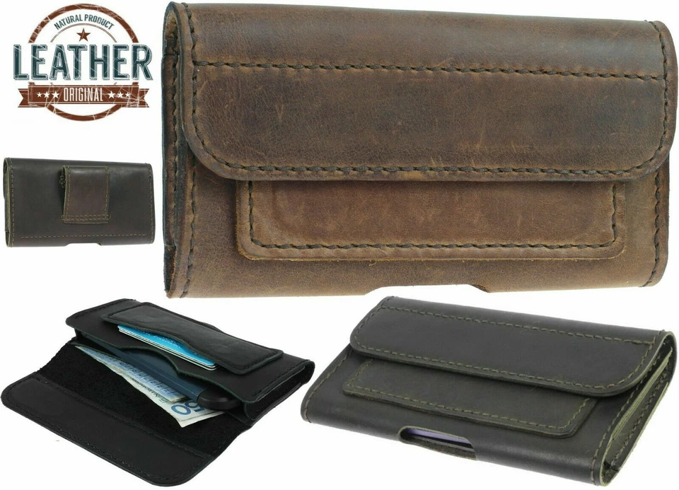 CLASSIC WAIST POUCH HANDMADE OF COWHIDE CASE COVER WITH 2 POCKETS FOR IPHONE - Image 1 of 4