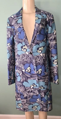 Abrigo Topper Nordstrom Signature Caroline Issa Azul Floral Lana Seda Talla 8 Foto 1 de 4