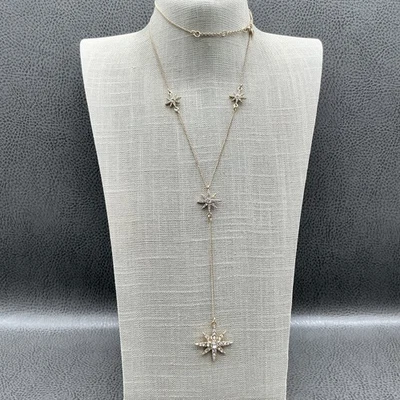 J. Collar Crew Estrás Starburst Y Gota Cadena Larga Tono Dorado Celestial Foto 1 de 4